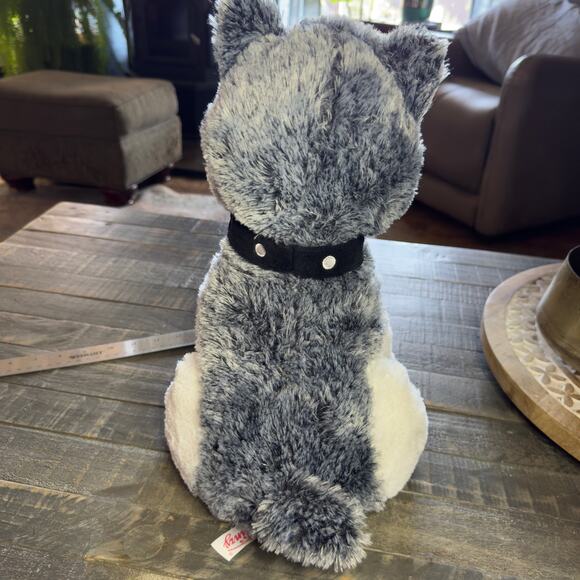 LINZY Toys Husky Puppy Dog Plush Stuffed Animal Black White Collar 15" - Picture 5 of 8